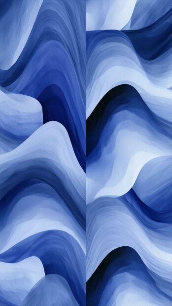 A vertical blue aesthetic wallpaper featuring abstract wavy layers in varying shades of blue