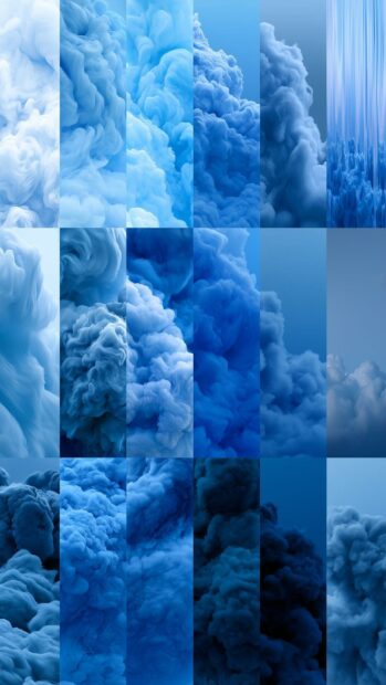 A blue aesthetic wallpaper featuring a collage of dynamic blue smoke and cloud formations in various shades
