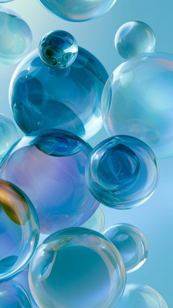 A blue aesthetic wallpaper featuring numerous floating translucent blue bubbles of various sizes