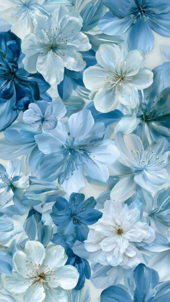 Blue Aesthetic Wallpaper featuring a beautiful seamless pattern of various blue and white flowers