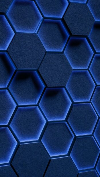 Blue Aesthetic Wallpaper showing a dark blue geometric hexagon pattern with bright glowing blue edges