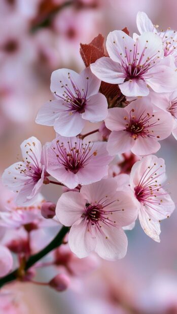 A stunning Cherry Blossom Wallpaper featuring a macro shot of delicate pink flowers on a soft blurred background