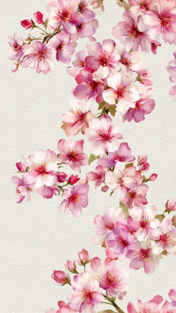 A delicate Cherry Blossom Wallpaper featuring a watercolor pattern of pink flowers on a light textured background