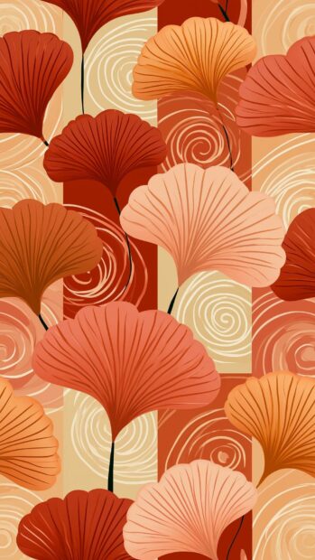 A cute fall wallpaper featuring an abstract pattern of ginkgo leaves in warm autumn colors
