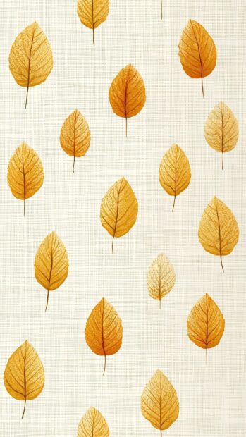 A cute fall wallpaper showing scattered golden-orange leaves on a subtly textured light cream background