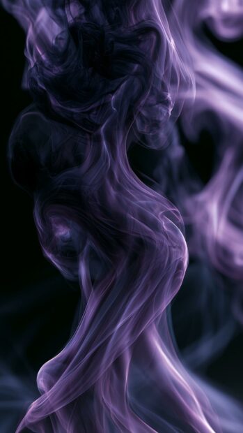 Dark aesthetic wallpaper showcasing abstract swirling purple smoke against a deep black background