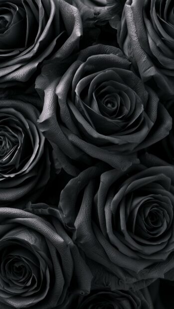 Dark aesthetic wallpaper featuring a close-up view of multiple black roses with intricate petals