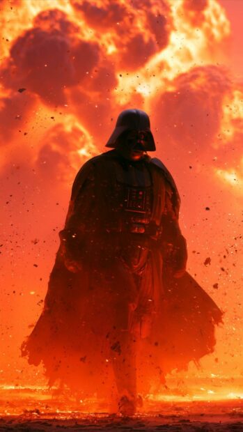 An imposing Darth Vader Wallpaper featuring the Sith Lord silhouetted against a fiery orange and red background