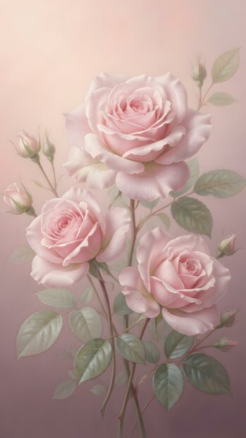 Discover this elegant Roses Wallpaper featuring three delicate pink roses and buds on a soft gradient background, perfect for a minimalist mobile design. The clean lines offer a sophisticated look