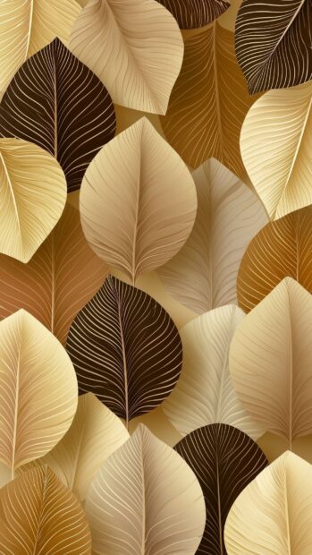 Fall Aesthetic Wallpaper featuring an elegant pattern of overlapping leaves in brown and beige tones
