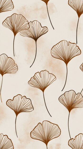 Fall Aesthetic Wallpaper depicting a minimalist pattern of ginkgo leaf outlines on a light background
