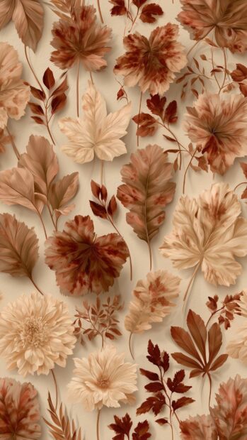 Fall aesthetic wallpaper featuring soft pastel-toned autumn leaves and flowers in a gentle, artistic style