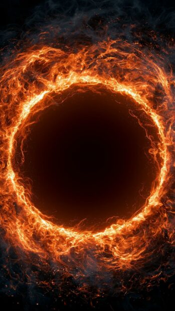 Mesmerizing fire wallpaper featuring a glowing orange ring portal on a dark background