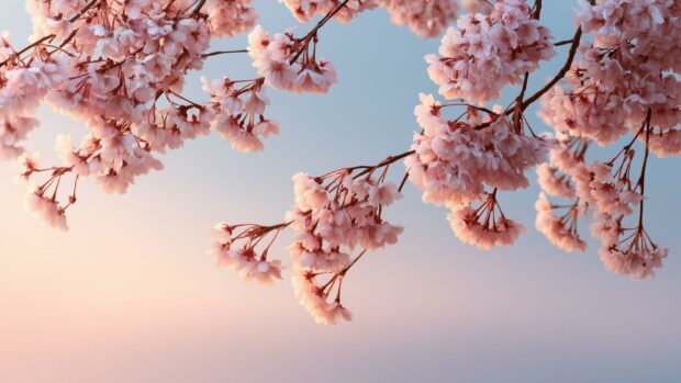 Flowers Wallpaper featuring delicate pink cherry blossoms against a soft gradient sky background