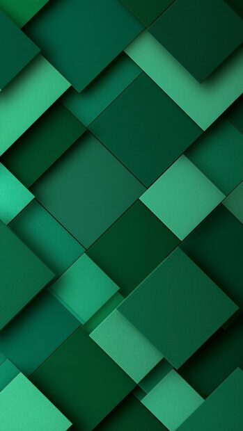 An abstract green aesthetic wallpaper featuring overlapping geometric squares and rectangles in various shades of green
