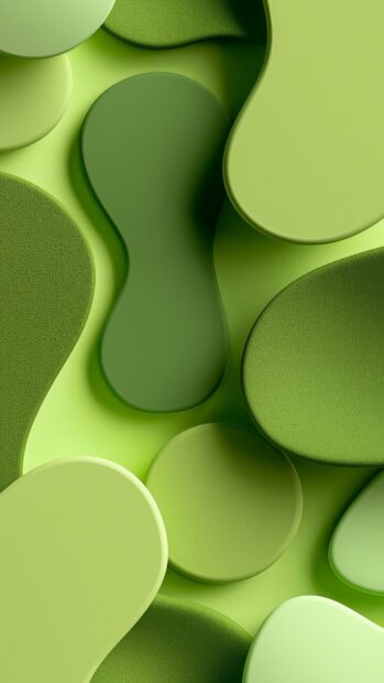 Green aesthetic wallpaper featuring abstract organic shapes in varying shades of green, creating a layered effect