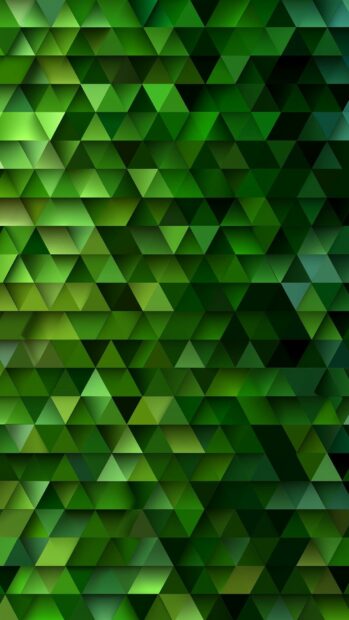 An abstract green aesthetic wallpaper featuring a mosaic pattern of various green triangles