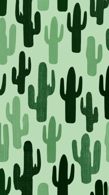 Green aesthetic wallpaper with a seamless pattern of light and dark green saguaro cacti