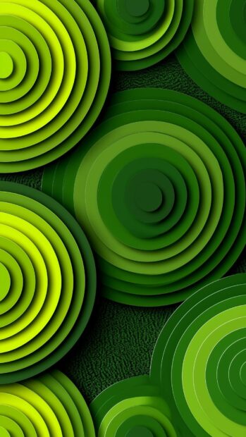 Green aesthetic wallpaper with a pattern of overlapping concentric circles in various shades of green