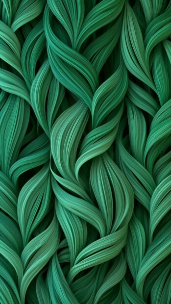 Green aesthetic wallpaper showcasing a dense texture of flowing, interwoven green leaf-like ribbons