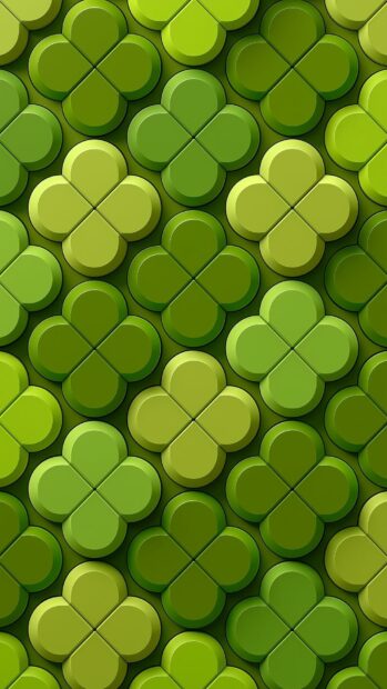 A green aesthetic wallpaper showcasing a seamless pattern of stylized four-leaf clover shapes in different shades of green
