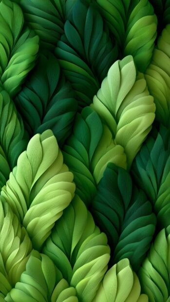 Green Aesthetic Wallpaper featuring a lush, dense pattern of layered green leaves in varying shades