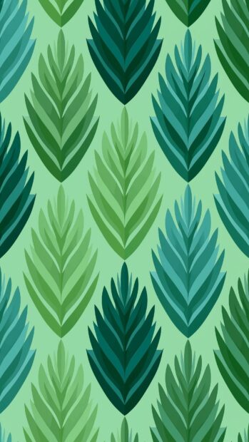 A vibrant green aesthetic wallpaper featuring a seamless pattern of stylized leaves in various shades of green