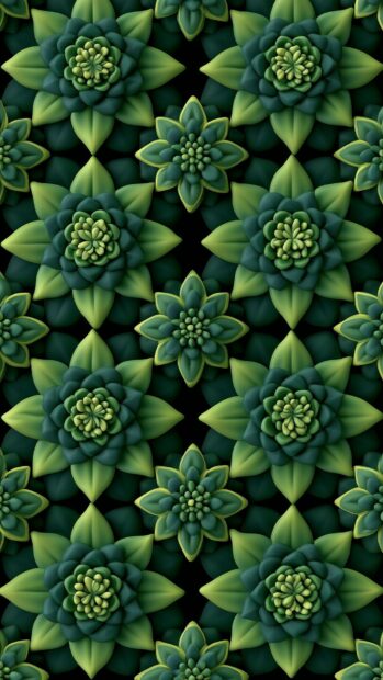 A dark green aesthetic wallpaper with a repeating pattern of stylized succulent flowers