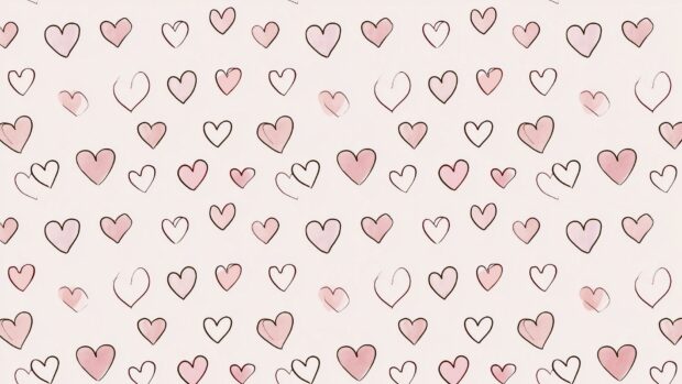 A simple Hearts Wallpaper featuring a pattern of cute hand-drawn outline hearts and soft pink filled hearts on a light background