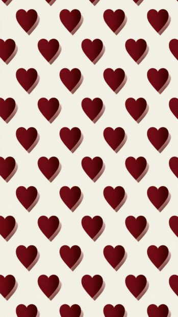 A minimalist Hearts Wallpaper showcasing a neat pattern of solid maroon hearts on a light background