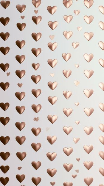 A shimmering Hearts Wallpaper with metallic rose gold hearts of various sizes on a soft gradient background