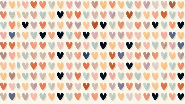 A cheerful Hearts Wallpaper featuring a dense pattern of small hearts in various pastel and soft colors on a light background