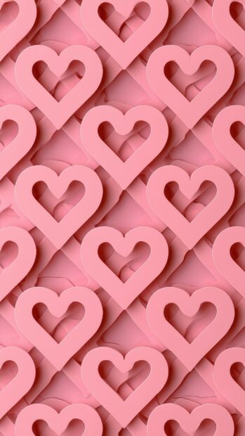 A beautiful Hearts Wallpaper featuring a seamless pattern of light pink 3D hearts with subtle shadows