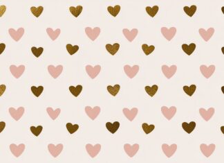 Hearts wallpaper featuring a seamless pattern of alternating light pink and golden hearts on a soft pink background