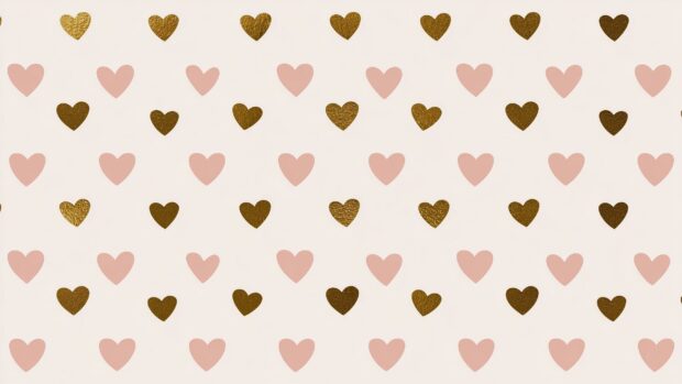 Hearts wallpaper featuring a seamless pattern of alternating light pink and golden hearts on a soft pink background