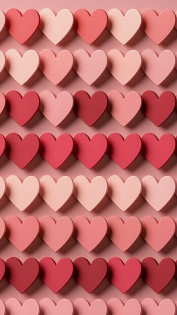 A vibrant Hearts Wallpaper featuring perfectly aligned rows of hearts in alternating shades of pink and red