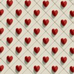 Red Hearts Grid Pattern Aesthetic Wallpaper