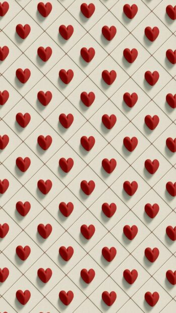 A classic Hearts Wallpaper featuring a precise grid pattern of small, vibrant red hearts on a subtle cream background