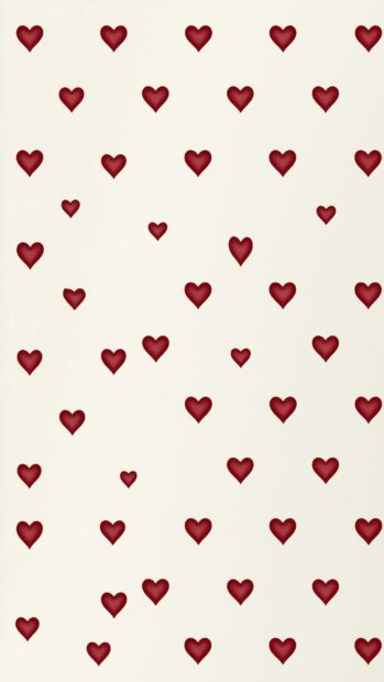 A minimalist Hearts Wallpaper showing small, scattered red hearts of various sizes on a clean, light cream background