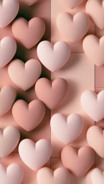 A delightful Hearts Wallpaper displaying numerous soft, smooth hearts in pastel pink and beige shades, filling the entire frame