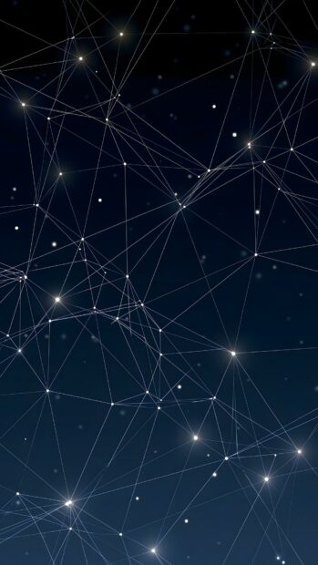 An abstract Minimalist Wallpaper displaying a dark blue background with glowing white connected network points and lines. This design offers a modern, technological aesthetic