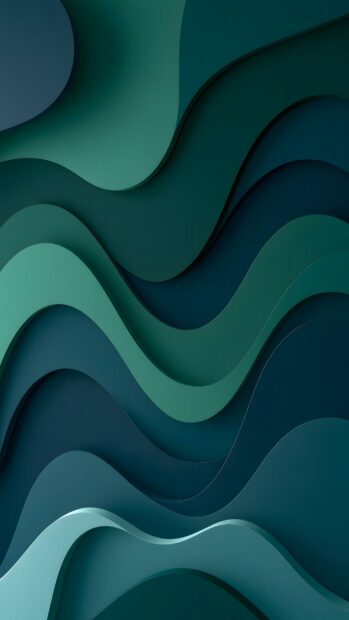An elegant minimalist wallpaper showcasing smooth, abstract wavy layers in varying shades of teal and dark blue, ideal for a modern mobile screen. The flowing pattern creates a calming visual effect