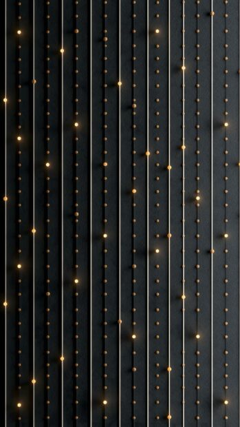 An elegant minimalist wallpaper featuring a dark background with vertical lines and glowing golden dots arranged in a repetitive pattern. This Full HD minimalist wallpaper offers a subtle yet sophisticated look for mobile devices