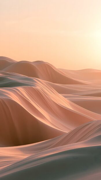 A beautiful Minimalist Wallpaper featuring soft, rolling desert dunes under a warm sunset sky. The muted tones create a serene and calming landscape