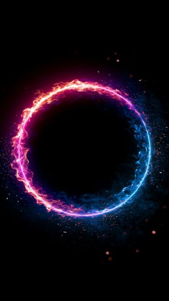 A striking neon wallpaper featuring a glowing circle with fiery red and smoky blue effects on a dark background