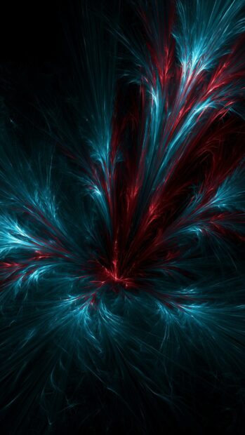Abstract neon wallpaper showcasing a vibrant red and blue fractal light burst on a dark background