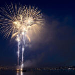 Golden Fireworks City Skyline Aesthetic Wallpaper