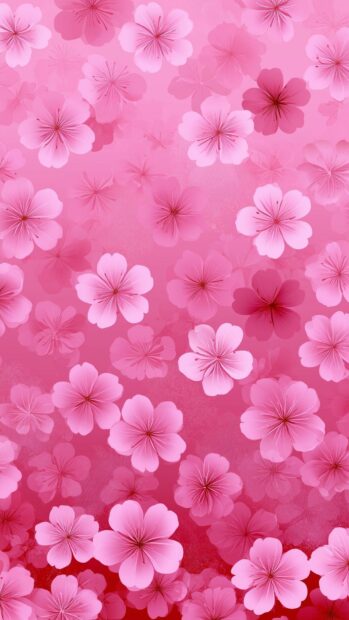 A beautiful pink aesthetic wallpaper featuring delicate pink cherry blossom flowers on a gradient background
