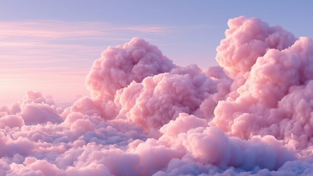 A beautiful Pink Aesthetic Wallpaper featuring soft, fluffy pink clouds against a pastel sky