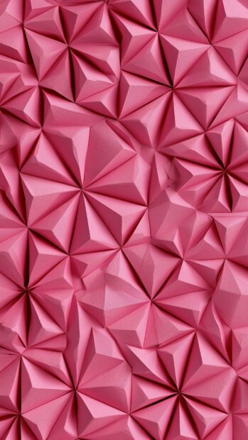 A vibrant pink aesthetic wallpaper showcasing a detailed geometric origami pattern with diverse angles and shadows